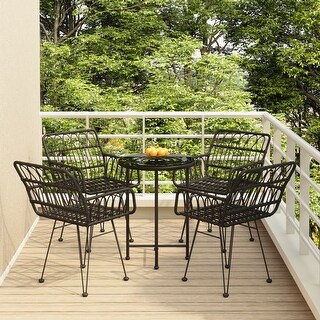 vidaXL Bistro Set Outdoor Patio Balcony Table and Chairs Rattan Look 5 ...