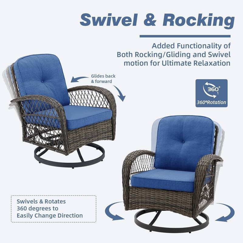 360° Swivel Rocking Patio Chairs Set with Thick Cushions & Tempered Glass Table | Indoor Living Room / Balcony| 3/5-Piece