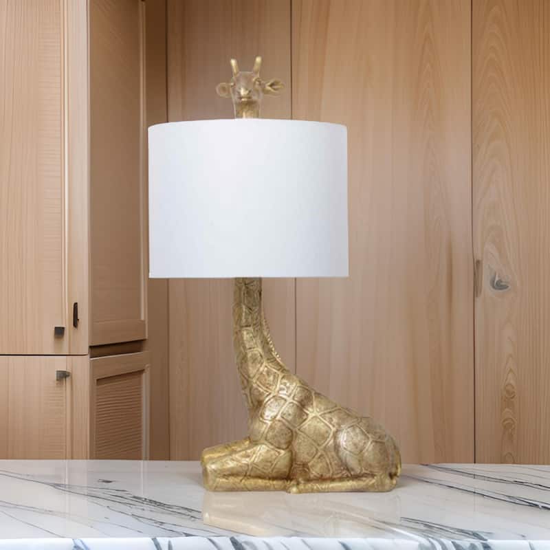 25 Inch Table Lamp, Jungle African Giraffe Statuette Gold Metal Base