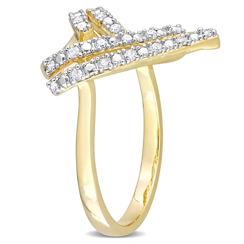 Miadora 1/5ct TDW Diamond Open Double Heart Ring in Yellow Plated Sterling Silver