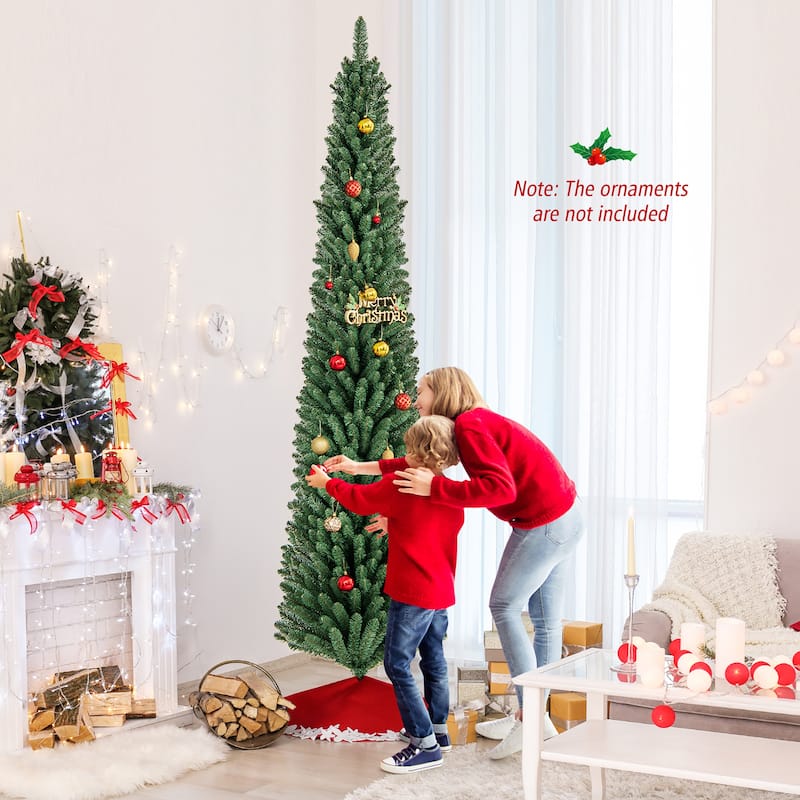 Gymax 7/8 FT Pencil Christmas Tree Artificial Xmas Tree w/ 523/671 - See Details