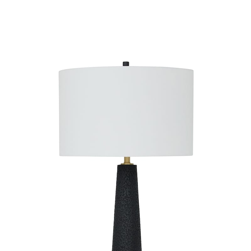Boe 69 Inch Floor Lamp, White Drum Shade, Black Tapered Cone Resin Base