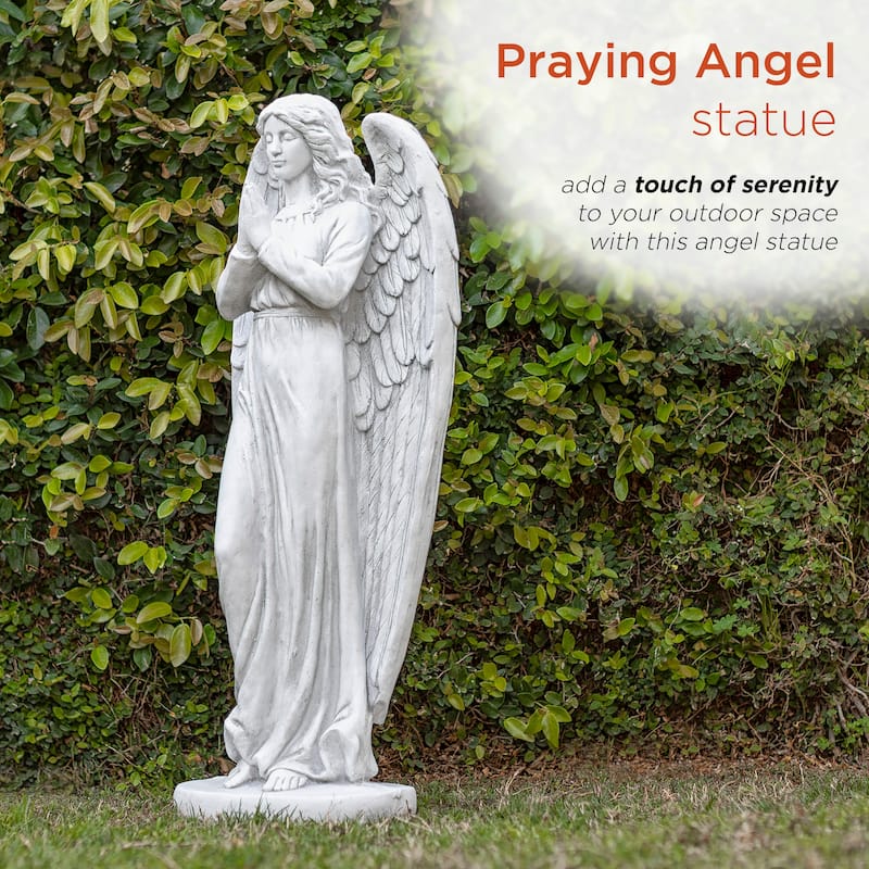 Alpine Corporation 47" Tall Indoor/Outdoor Praying Angel Statue Yard Art Decoration, Light Gray