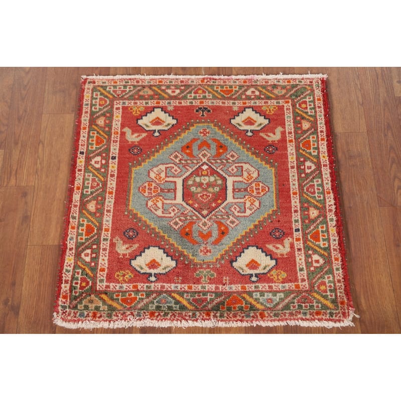Traditional Shiraz Persian Vintage Square Rug Hand-Knotted Wool Carpet - 2'2" x 2'1"