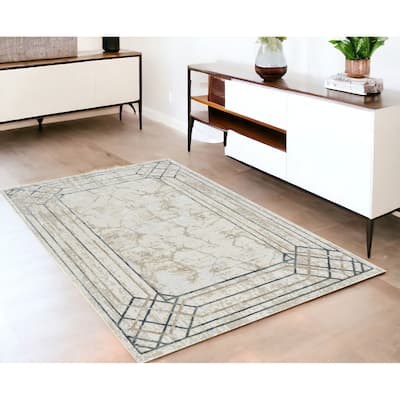 Duruq Power Loomed Geometric Modern Non Skid Stain Resistant Area Rug By HomeRoots - 73' X '47' X '0.39