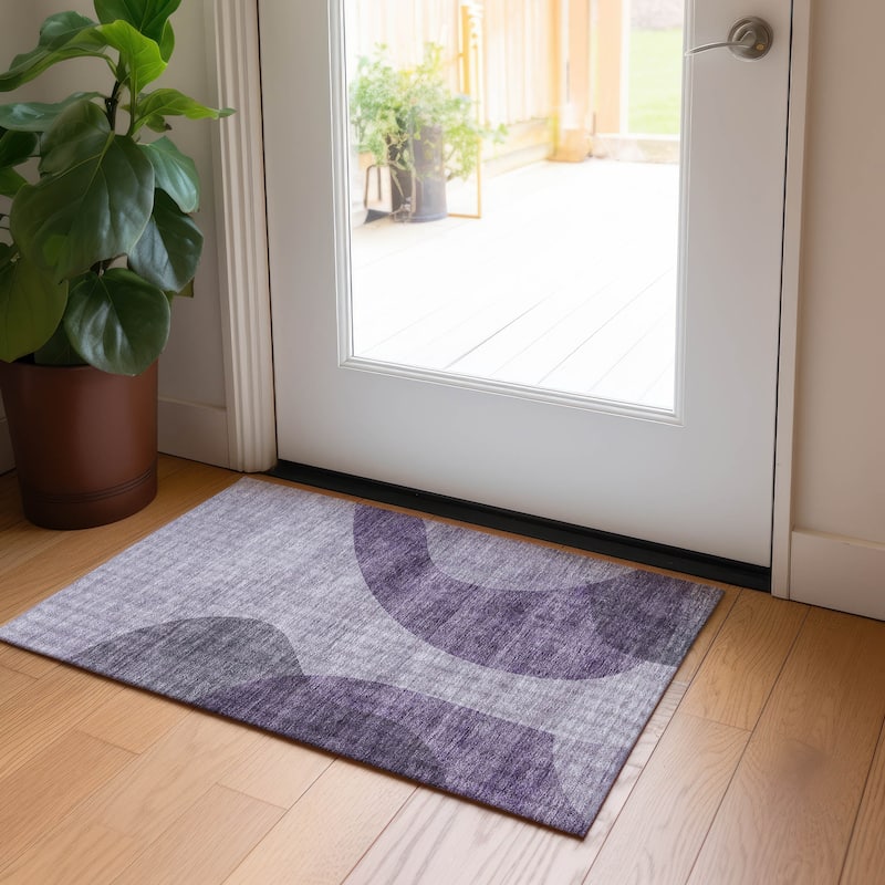 Machine Washable Indoor/ Outdoor Chantille Modern Deco Rug - Purple - 1'8" x 2'6"