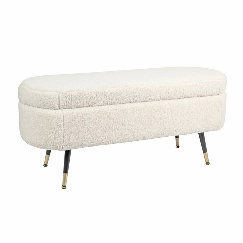 Maren Fully Padded Boucle Storage Bench Wood Stiletto Legs
