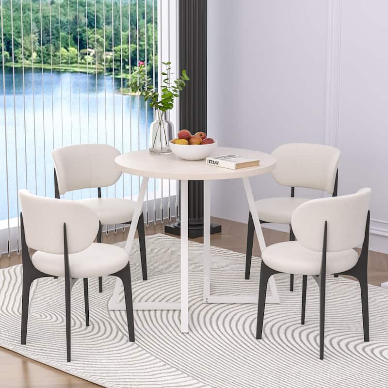 VECELO 35.43'' Round Butterfly Leg Dining Table for 4 MDF Top Kitchen Table Kitchen & Dining Room Tables