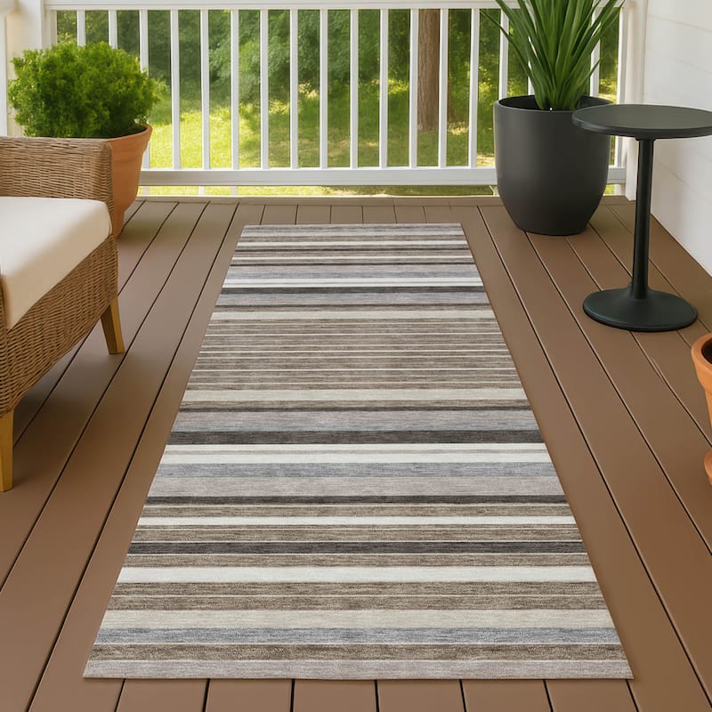 Machine Washable Indoor/ Outdoor Modern Stripes Chantille Rug - Taupe - 2'3" x 7'6"