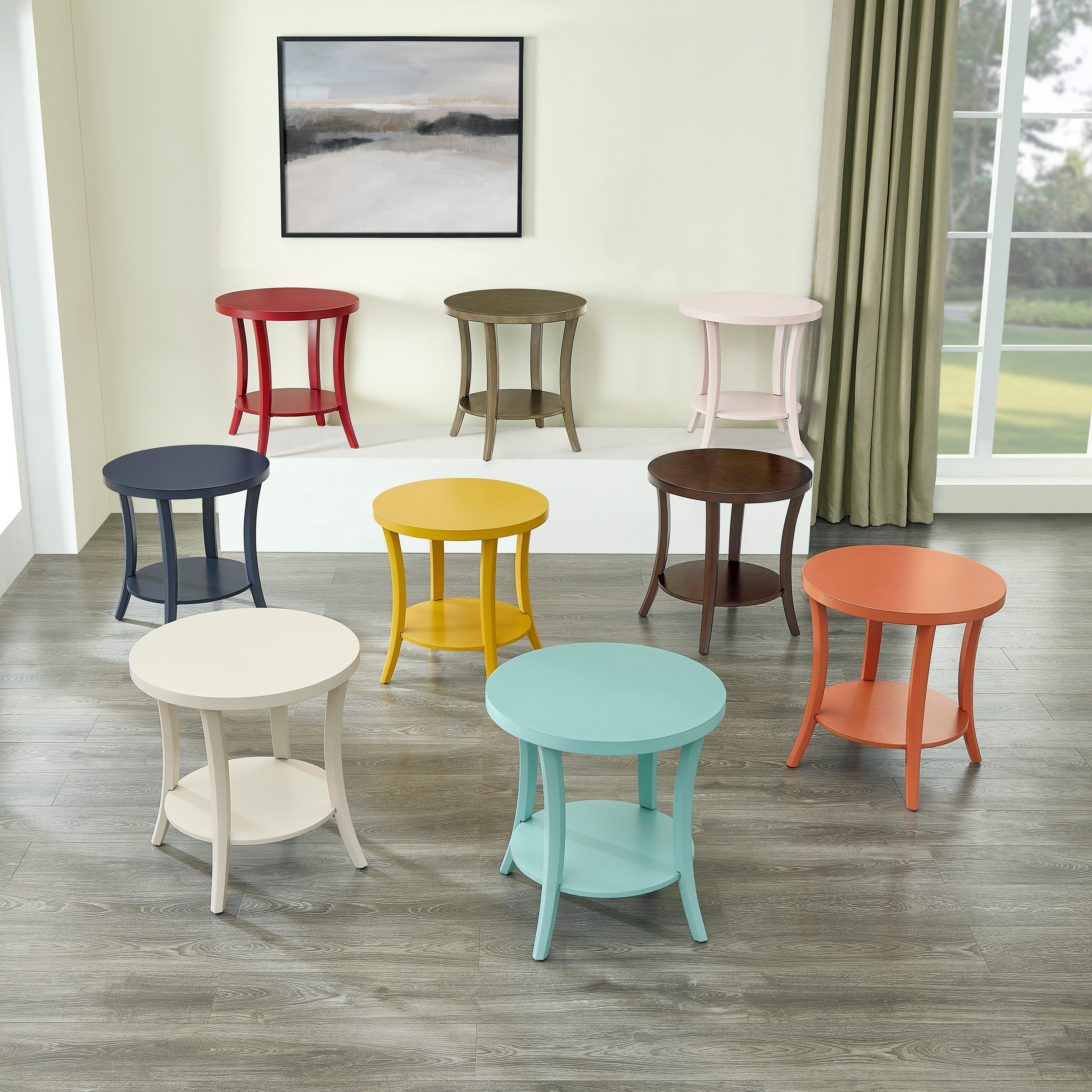 Roundhill Furniture Perth Contemporary Round Shelf End Table