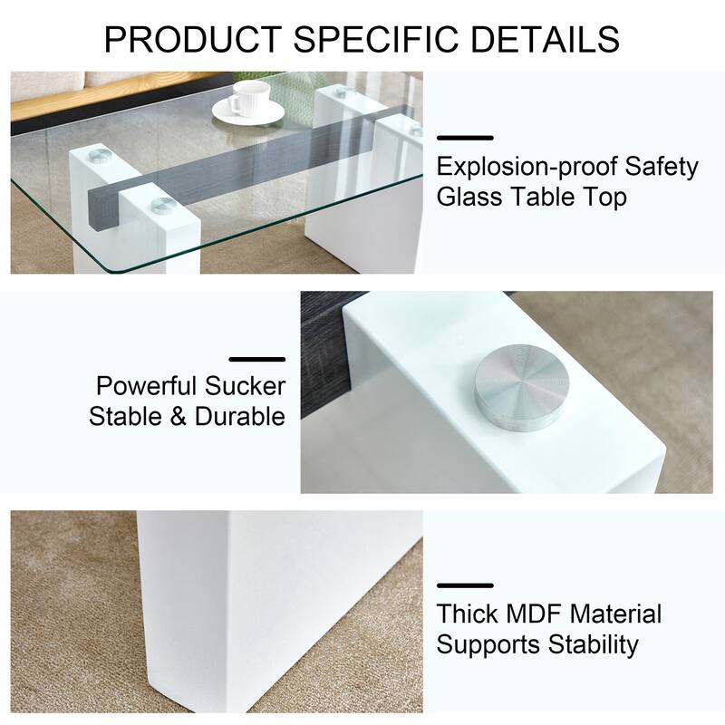 43.3" Modern Rectangular Coffee Table with MDF Decorative Columns and Thick Base Support