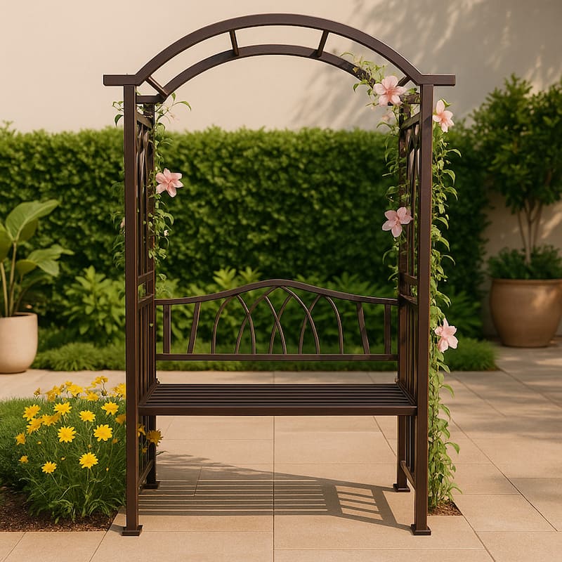 Aluminum Garden Arch with 2-Seater Bench