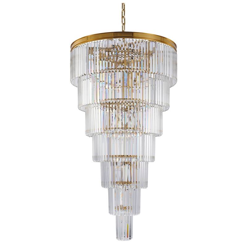 34-Light 7-Tier Brass Chandelier With Clear Crystals