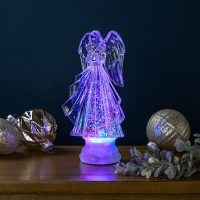 LED Lighted Acrylic Angel Christmas Snow Globe - 8.75"