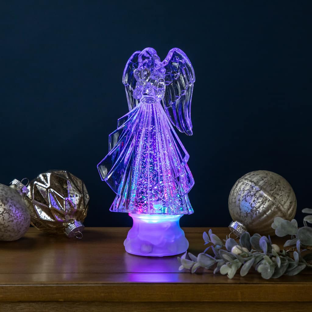 LED Lighted Acrylic Angel Christmas Snow Globe - 8.75"