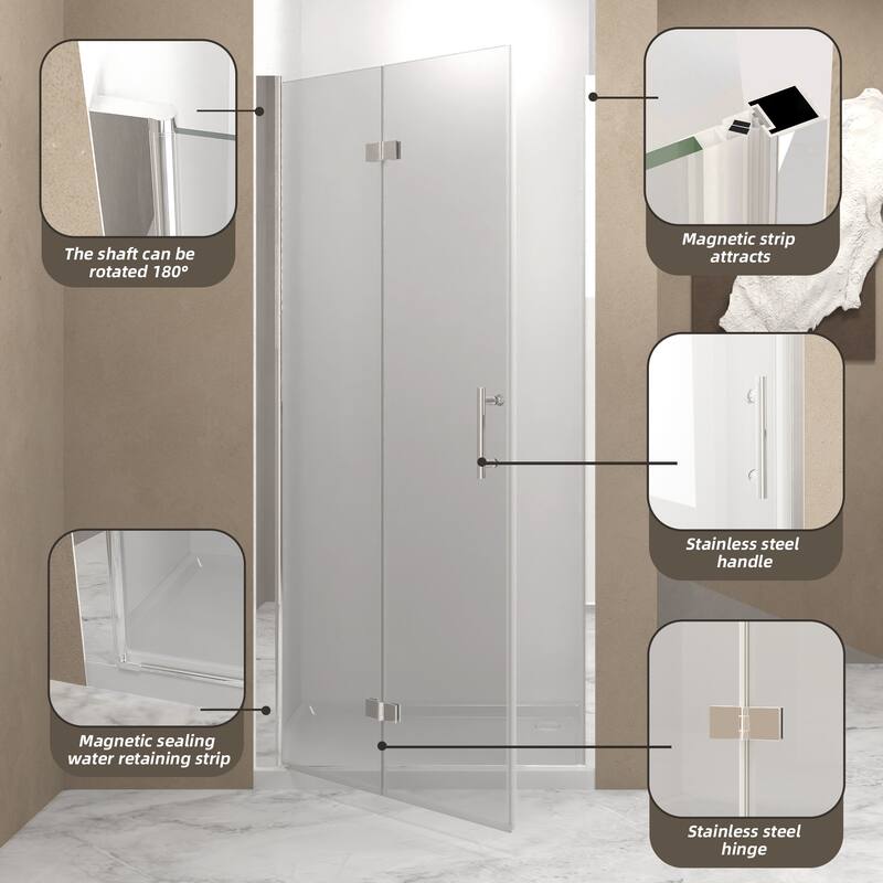 31-30"x 72" Bifold Shower Door, 1/4"(6mm) Tempered Glass, Aluminum Frame, Explosion Proof Film