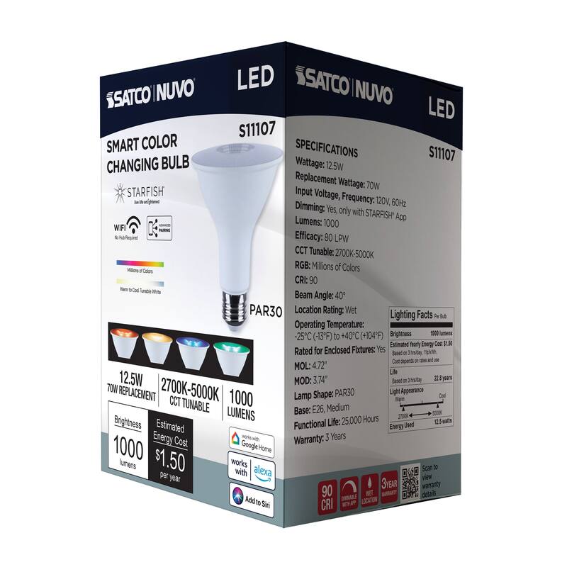 Starfish 12.5 Watt LED PAR30 2700K-5000K RGBTW Medium Base 120 Volt - White