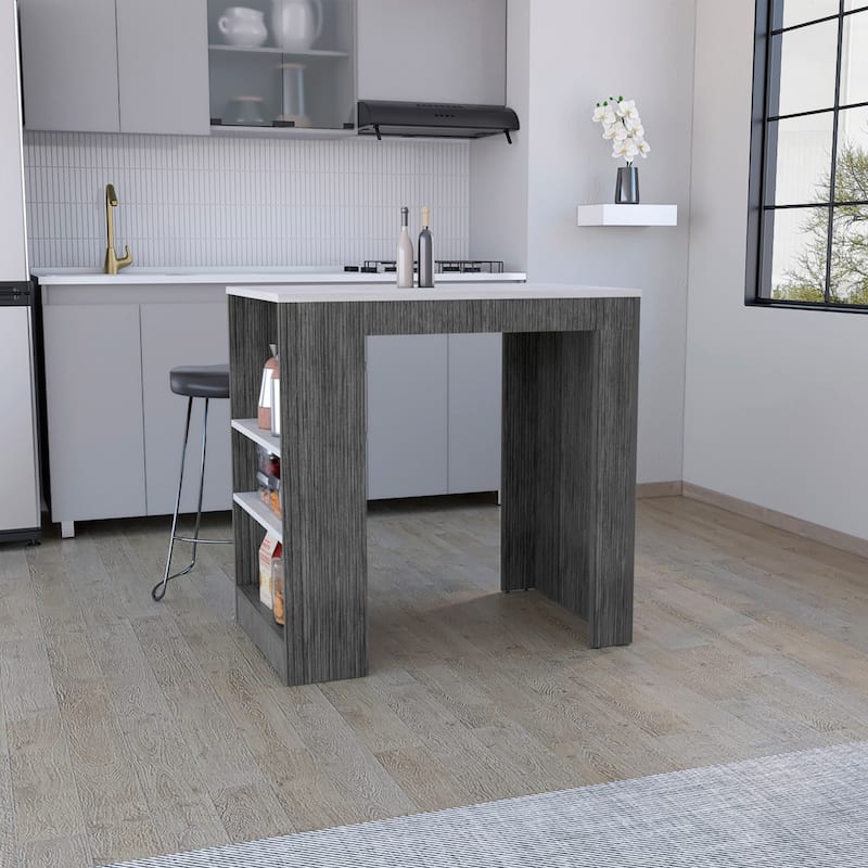 Portree Kitchen Island with 3-Side Shelves