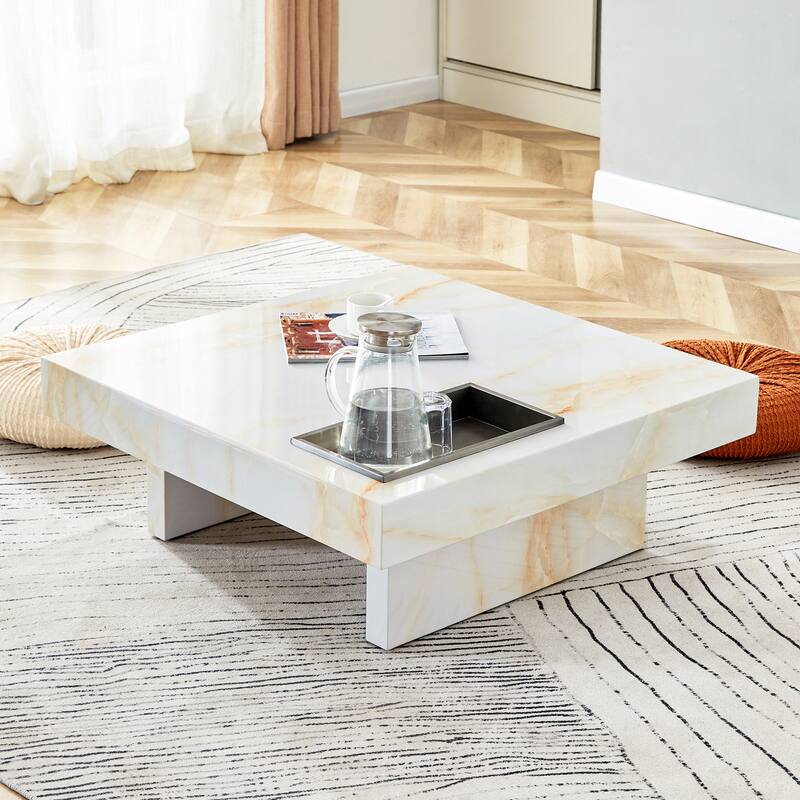 A Modern And Practical Coffee Table With Imitation Marble Patterns,Made Of Mdf Material,The Fusion Of Elegance And Natural - White