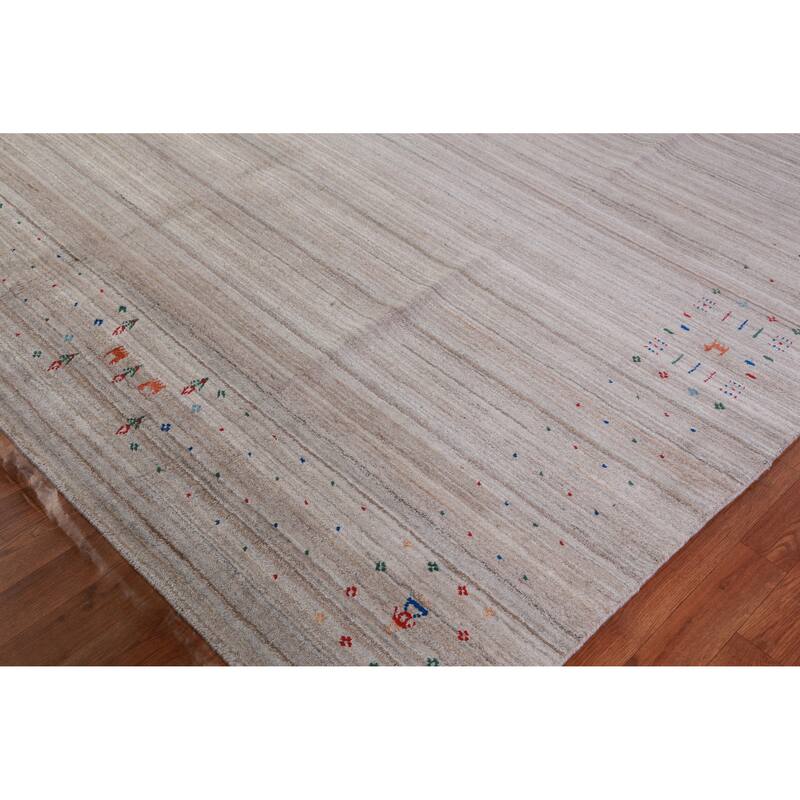 Hand Knotted Oriental 100% Wool Carpet Tribal Stripe Beige & Ivories Gabbeh Area Rug - 12' 6'' X 9' 0''