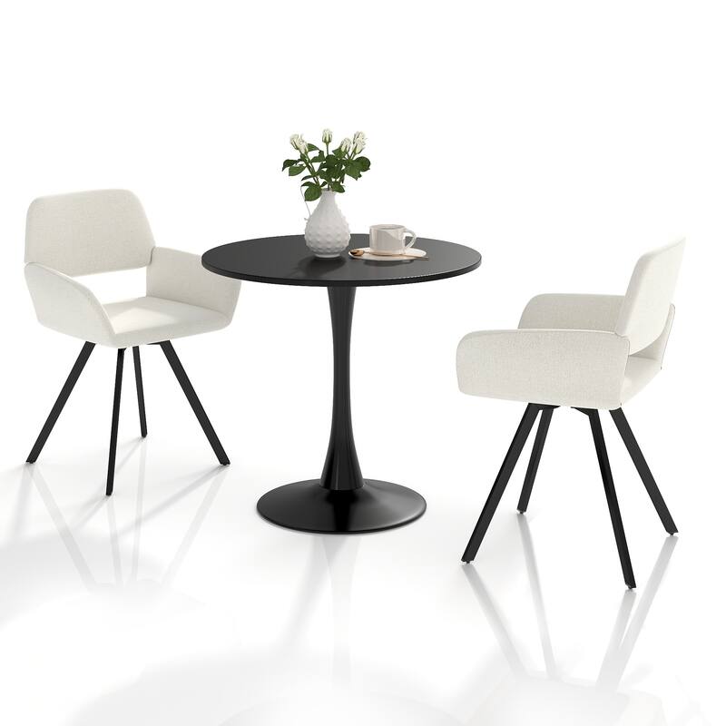 Homy Casa 3-Piece Modern Dining Set with Round Pedestal Table and Upholstered Armchairs - Black - Beige