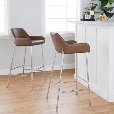 Silver Orchid Galotti Chrome Fixed-Height Upholstered Bar Stool - Set of 2