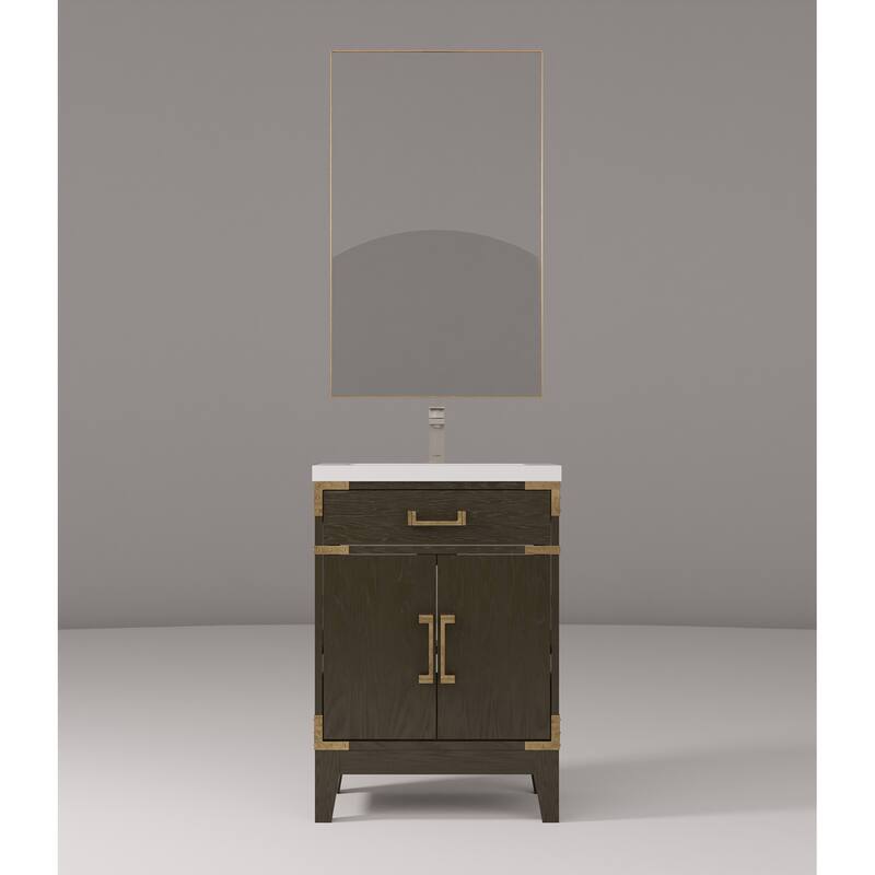 24" Bathroom Vanity with Acrylic Top, 18" Frameless Mirror, and Chrome Gooseneck Faucet for Modern Bathrooms