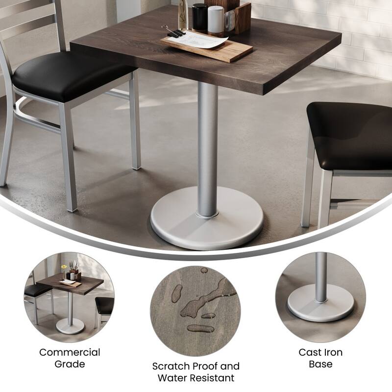 Rectangular Solid Wood Commercial Tabletop with 18" Round Dining Height Base - 24"W x 30"D x 29.5"H