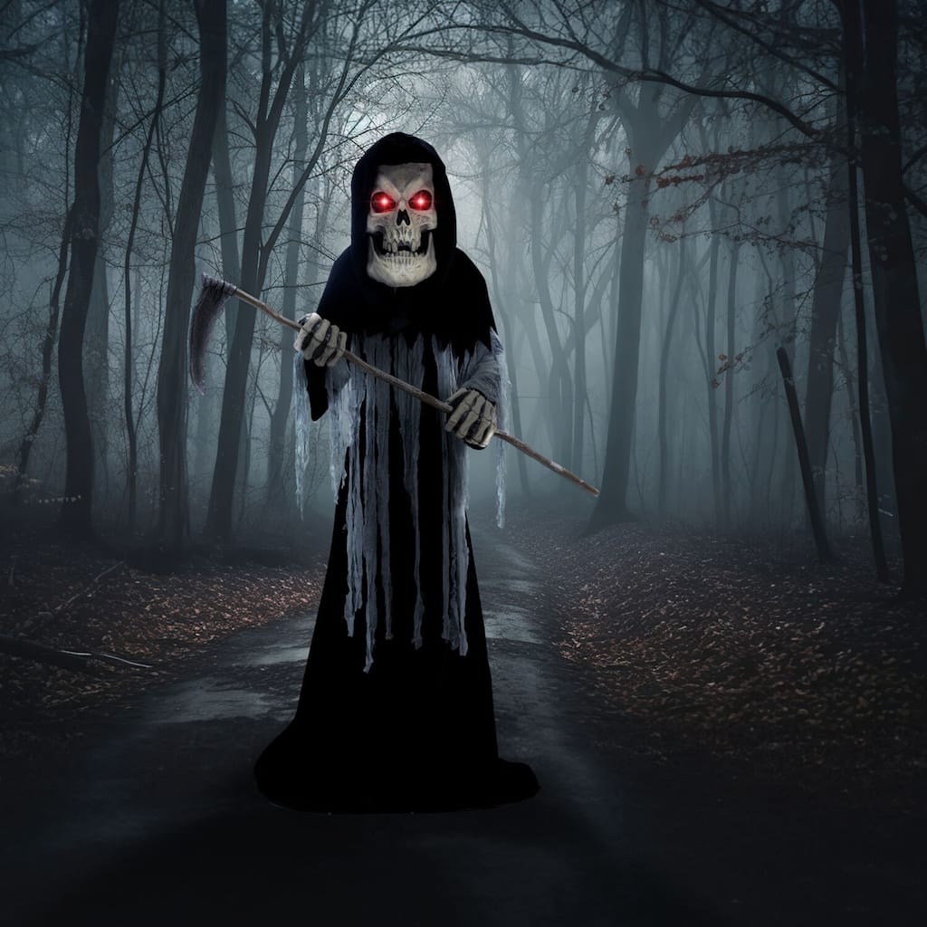 Haunted Hill Farm 8.5-Ft. Tall Motion-Activated Ginormous Reaper, Premium Talking Halloween Animatronic