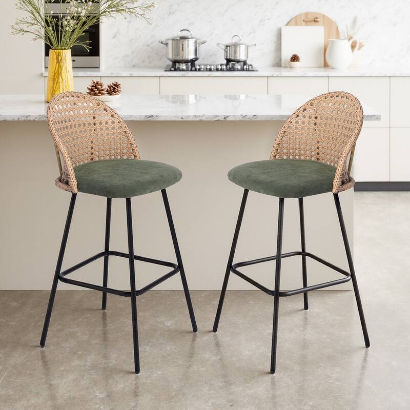 28"/29" Set of 2 Rattan Counter Height Swivel Bar Stools Chenille Cushion