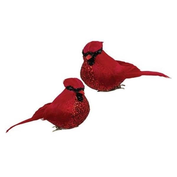 slide 2 of 2, 2 Assorted Red Cardinal Bird Clips with Glitter for Holiday Decor - 1.50” L x 3.75” W x 2” H Red