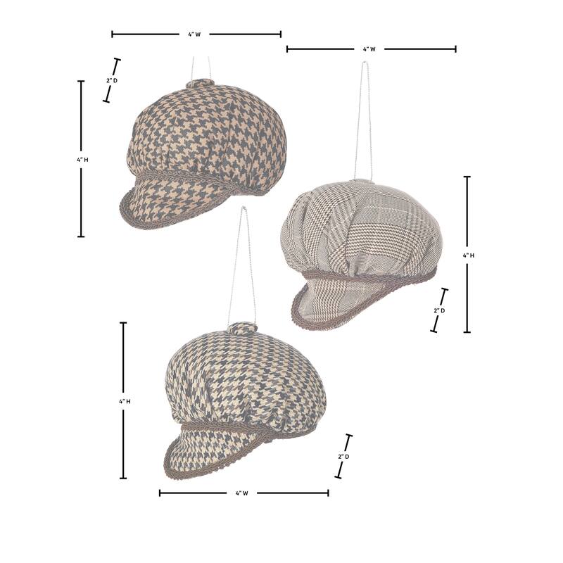 4" Fabric Caddy Country Club Cap Ornament Set of 3