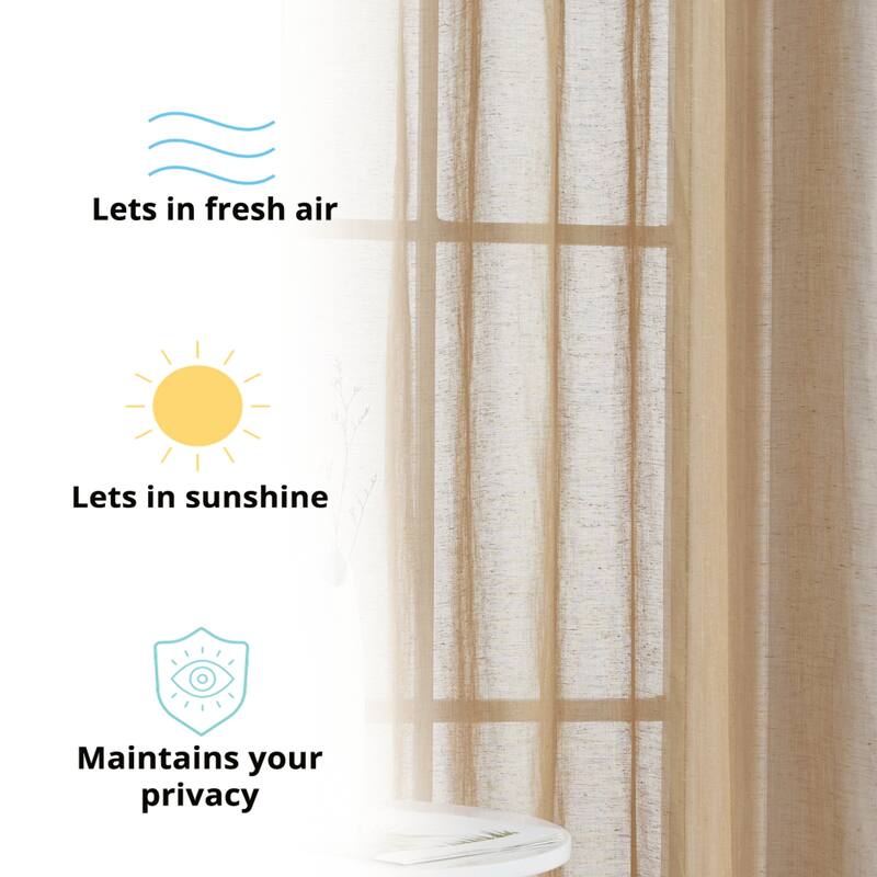 HLC.me Sierra Burlap Flax Linen Semi Sheer Light Filtering Transparent Window Grommet Thick Curtains Panels - Set of 2