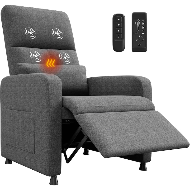 Adjustable Electric Linen Power Recliner Chair, Single Sofa with Massage and Heat - Grey