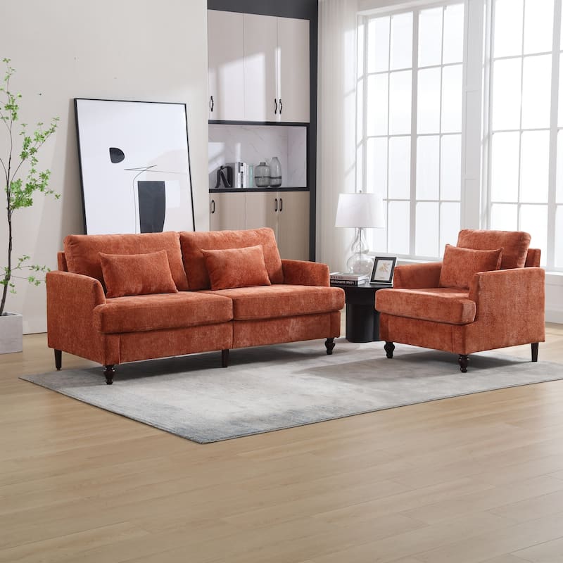 HOMEFUN Chenille Upholstered Wood Frame Loveseat with Armchair for Living Room