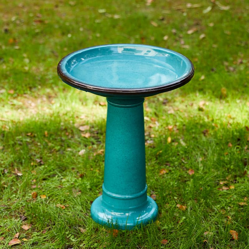 Glitzhome 21.5"H Faux Ceramic Weather-resistant Tall Pedestal Birdbath
