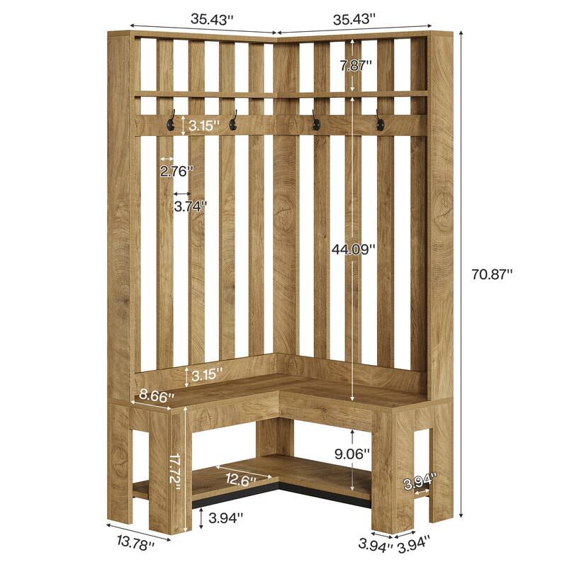 L-Shaped Entryway Hall Tree For Mudroom, Hallway,Closet