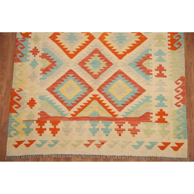 Hand Woven Oriental 100% Wool Carpet Southwestern Geometric Multi-Colored Kilim Area Rug - 6' 10'' X 4' 9''