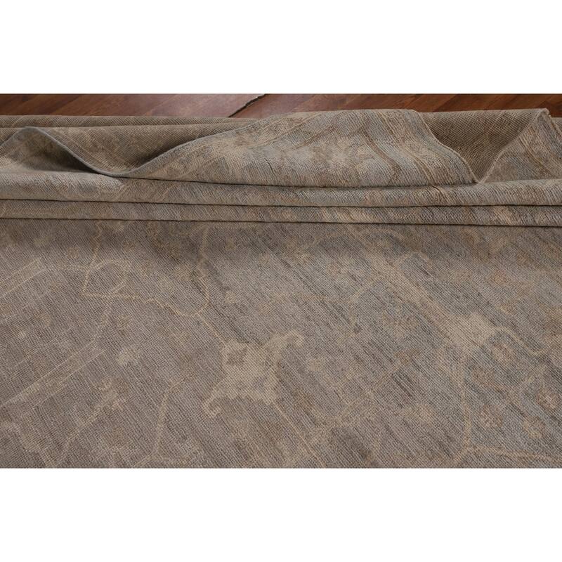 Transitional Oushak Turkish Area Rug Hand-Knotted Grey Wool Carpet - 9'1"x 11'8"