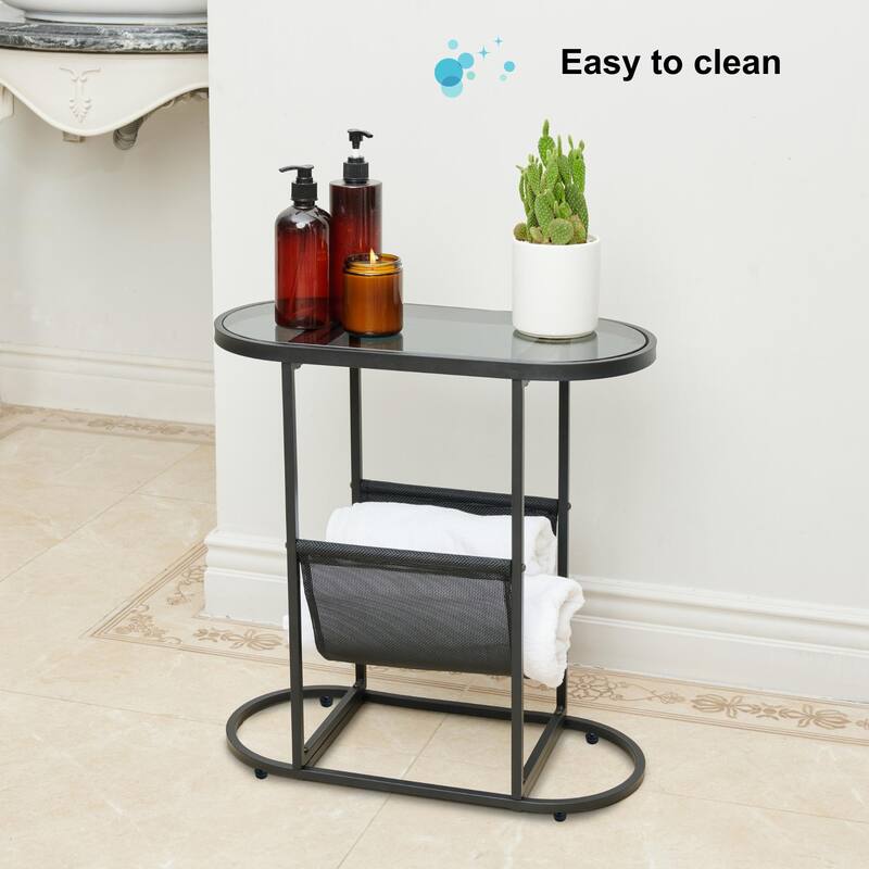 Oval Small Space Nightstand/End Table/Side Tables with Magazines Organizer Storage Space (Set of 2)