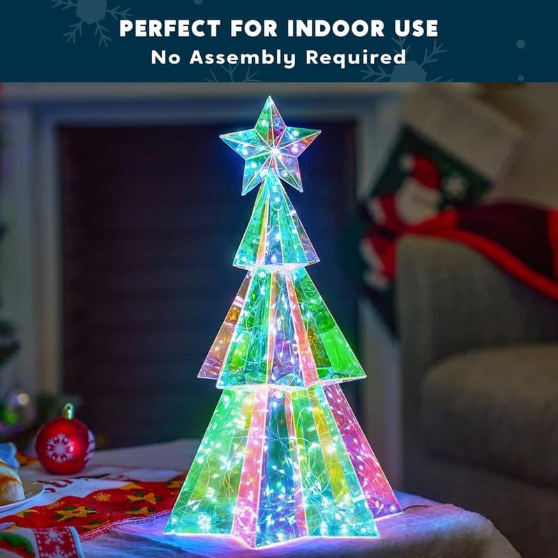 15 in Prismatic Iridescent Decorations, Prismatic Christmas Decor, 100 LED Cool White Lights