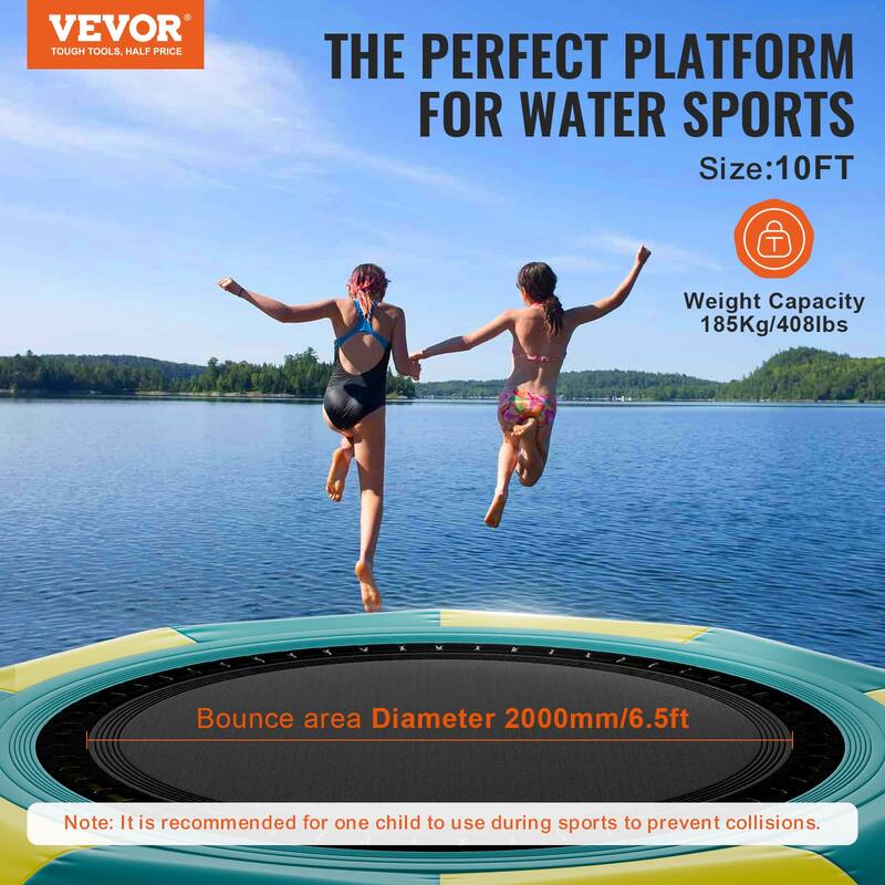VEVOR Inflatable Water Bouncer, 10ft Recreational Water Trampoline,, Kids Adults Floating Rebounder for Pool, Lake, Water Sports