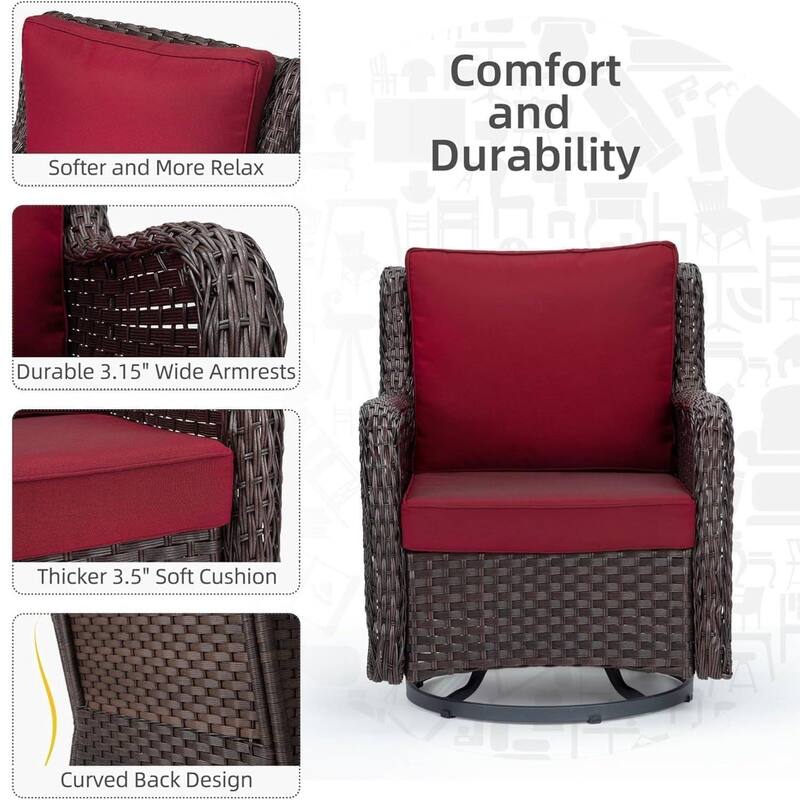 3 PCS Patio Rattan Swivel Rocking Chairs Set with Coffee Table for Backyard Garden Porch