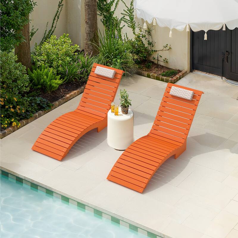HDPS Pool Lounge Chairs Set of 2, Use in Pools Lounge Chairs, Chaise Chairs with Headrest, Lounge Chair Outdoor - Orange