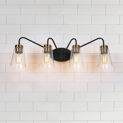 Modern 4-Light Black Bathroom Vanity Lights Seeded Glass Wall Lighting - 28.5" L x 7" W x 9.5" H