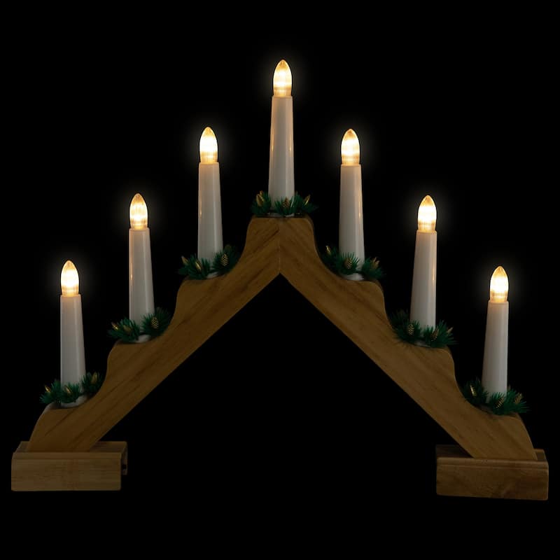 LED Lighted Christmas Candelabra Bridge - 13" - Natural Wood - C6 Clear Lights