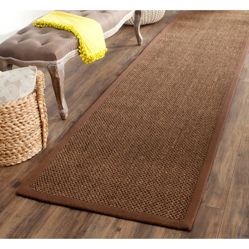 SAFAVIEH Natural Fiber Elmyra Sisal Border Rug - 2'6" x 16' Runner - Brown/Brown