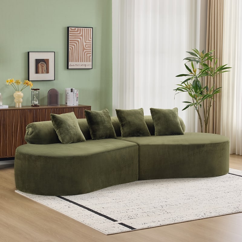 Modern And Simple Curved Flannelette Sofa.Creative Multi-Seater,With A Combination Of Pillows