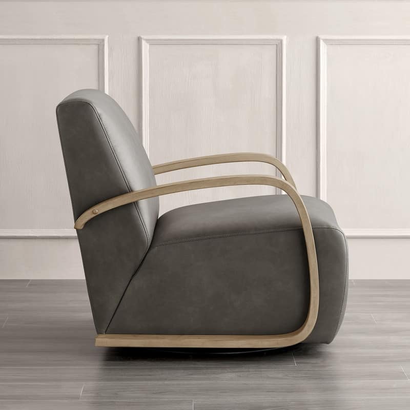 Eli Swivel Accent Chair with U-Shaped Wood Arm