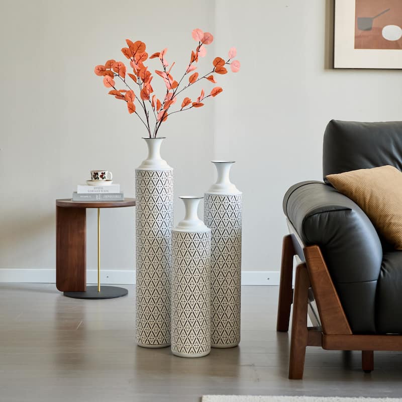 Floor Metal Vases Decorated White Metal Vases Set of 3 Gorgeous Home Decoration Large Glazed Metal Vases
